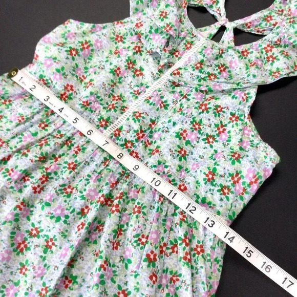 J. Crew Crewcuts Girls Green Multi Floral Ruffle Shoulder A-Line Dress Size 10 - Picture 4 of 12